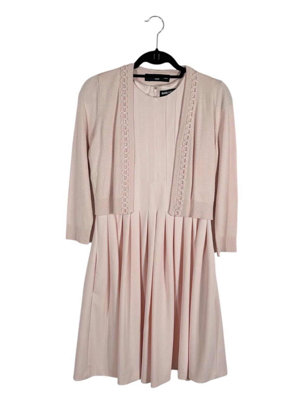 Karl Lagerfield Paris Baby Pink Pleated Dress with Matching Sweater Size 8